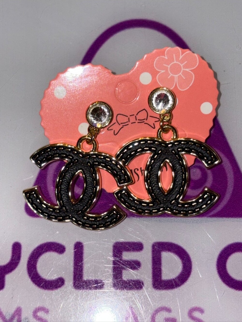 Black Interlocking Logo Drop Earrings